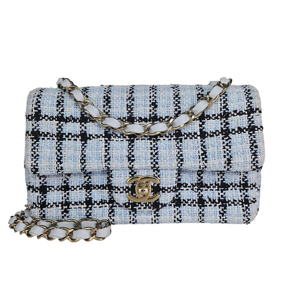 Chanel 25S Mini Classic Flap Mixed Fibers Blue Tweed Crossbody - Picture 1 of 15